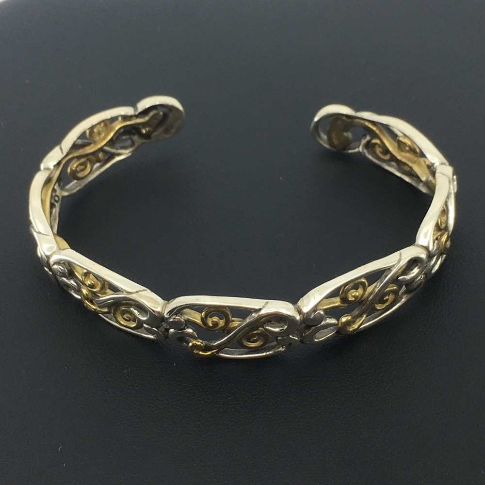 Vintage Carolyn Pollack Sterling Silver Brass Scroll Work Bracelet Womens Os 107$